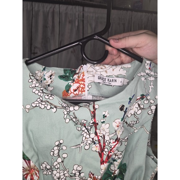 GRACE KARIN Boatneck Sleeveless Vintage Tea Dress, XS Green Floral, Balletcore - Picture 4 of 6